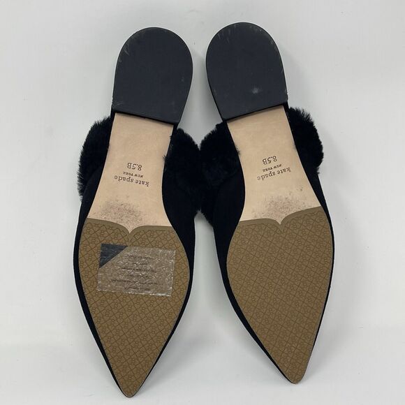 Kate Spade Marielle 2 Furry Mules Flats Womens 8.5 B Black Pointed Toe Shoes - Picture 12 of 15